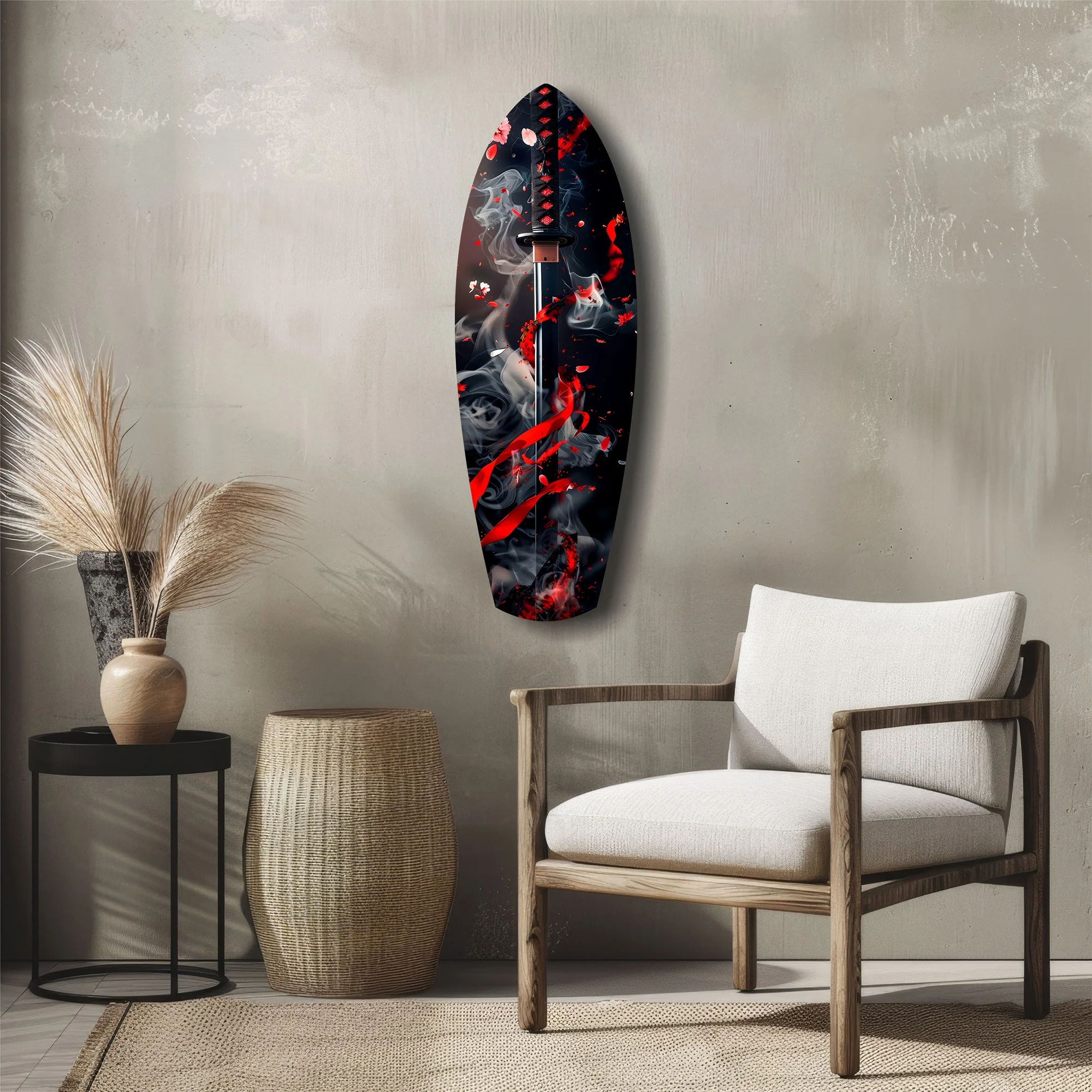 Samurai Katana Cherry Blossom Smoke Glass Wall Art - Image 5