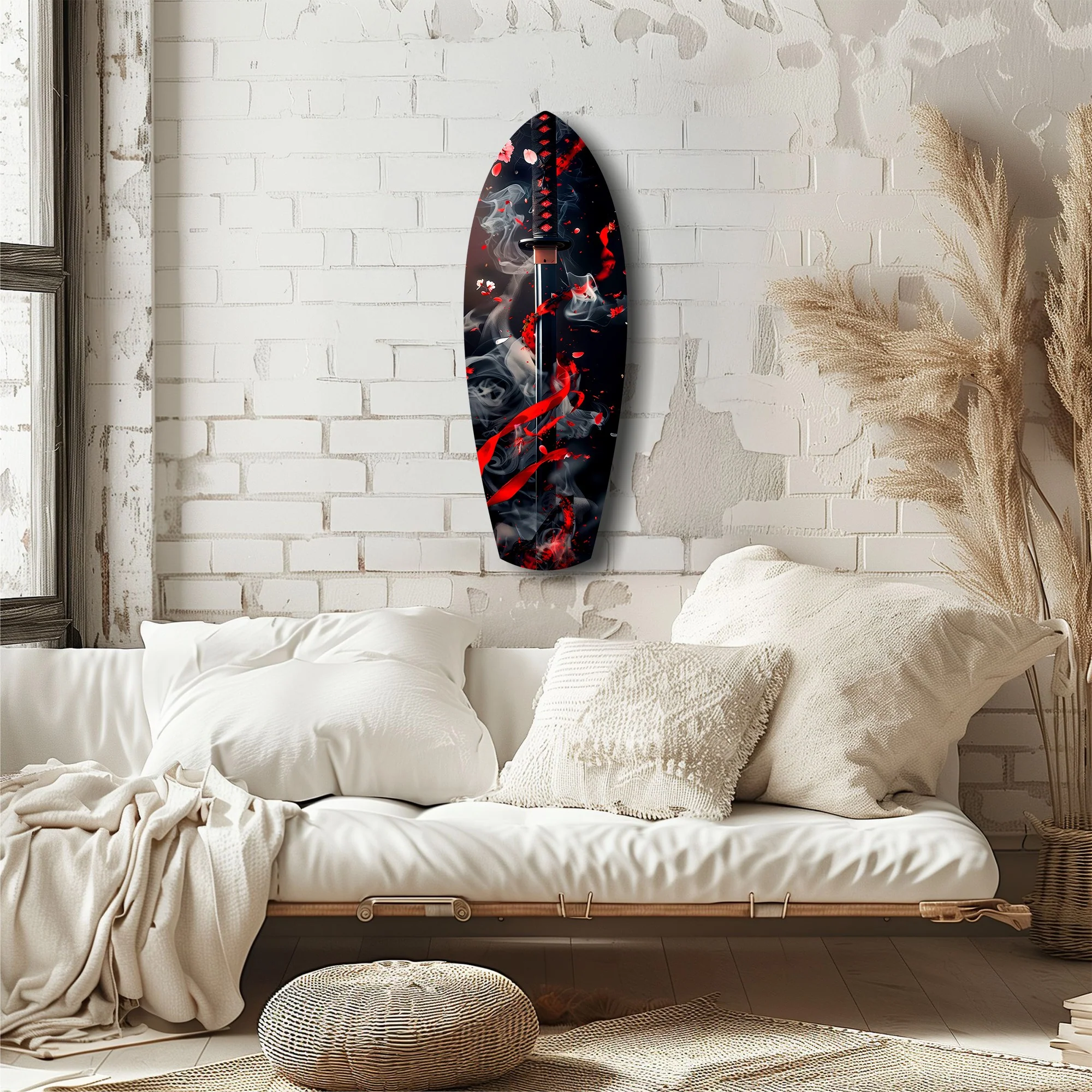 Samurai Katana Cherry Blossom Smoke Glass Wall Art - Image 6