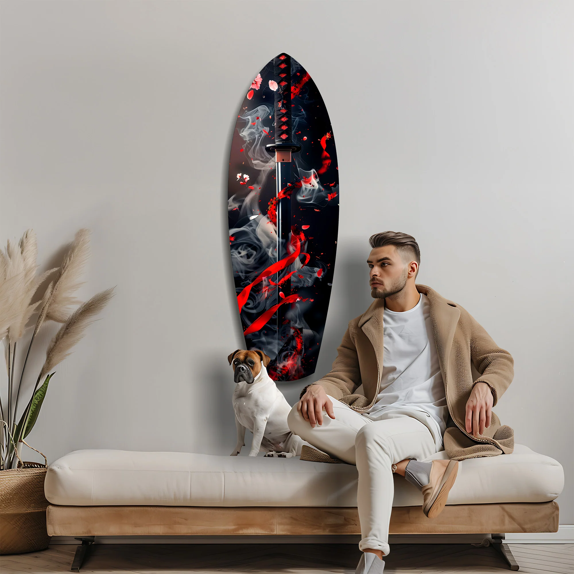 Samurai Katana Cherry Blossom Smoke Glass Wall Art - Image 9