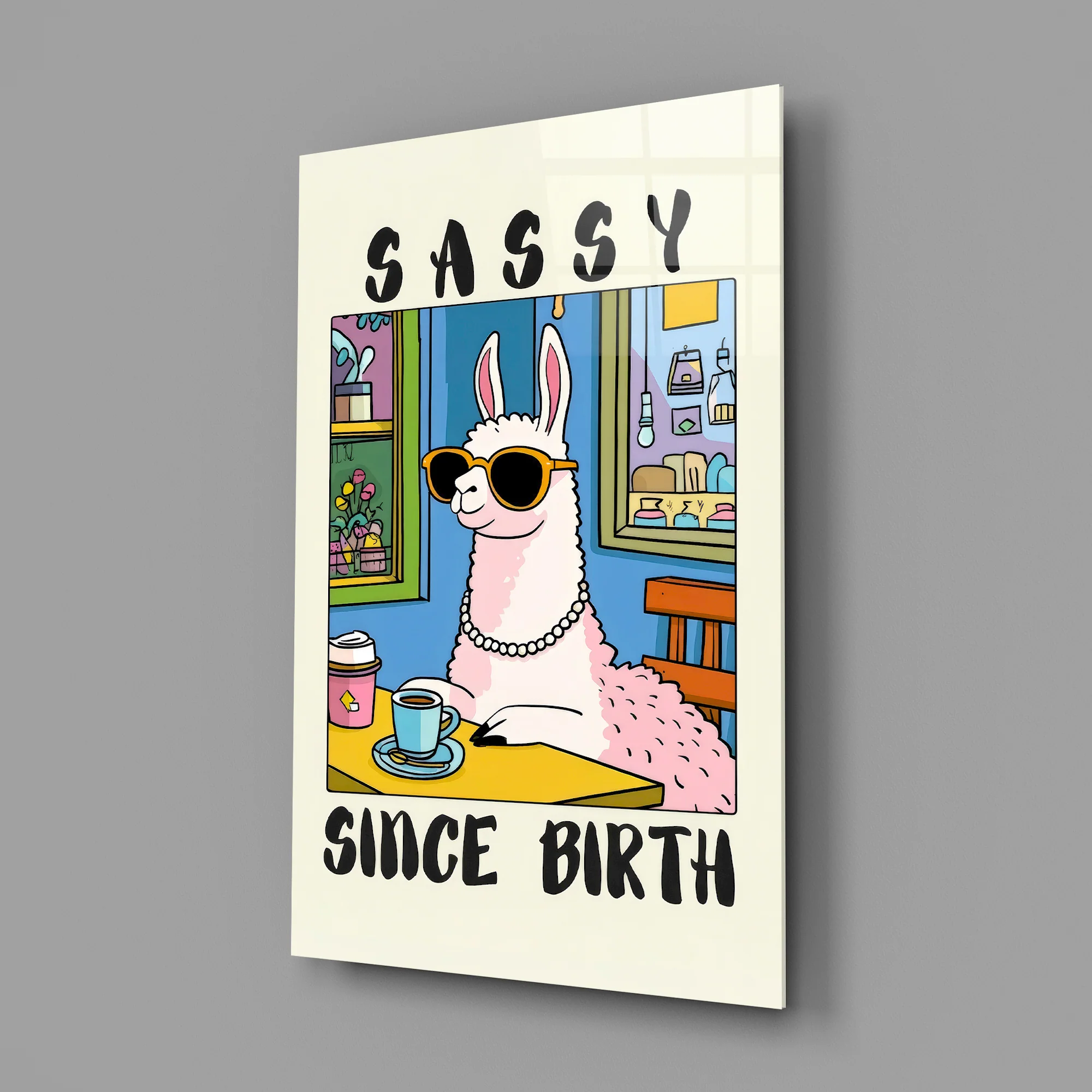Sassy Llama in Sunglasses Glass Wall Art - Image 3