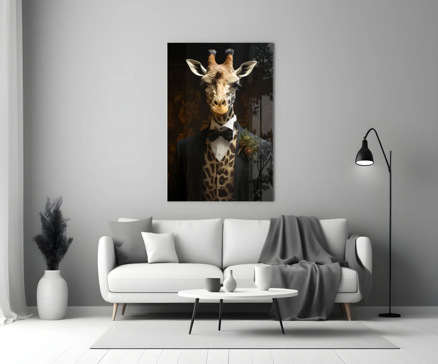Giraffe in Tuxedo Bow Tie Glass Wall Art - Image 4