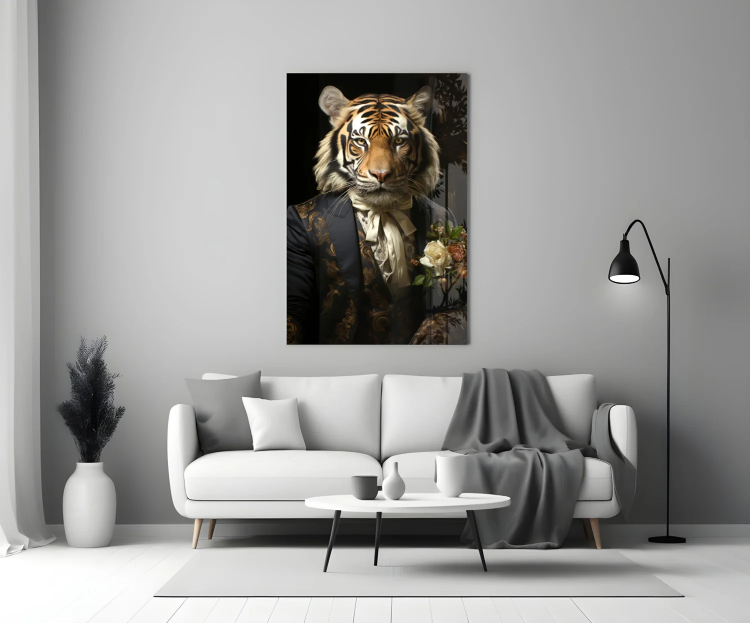 Brocade Suit Tiger with Cravat Glass Wall Art - Image 4