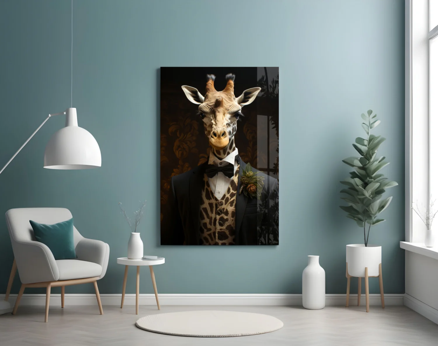 Giraffe in Tuxedo Bow Tie Glass Wall Art - Image 5
