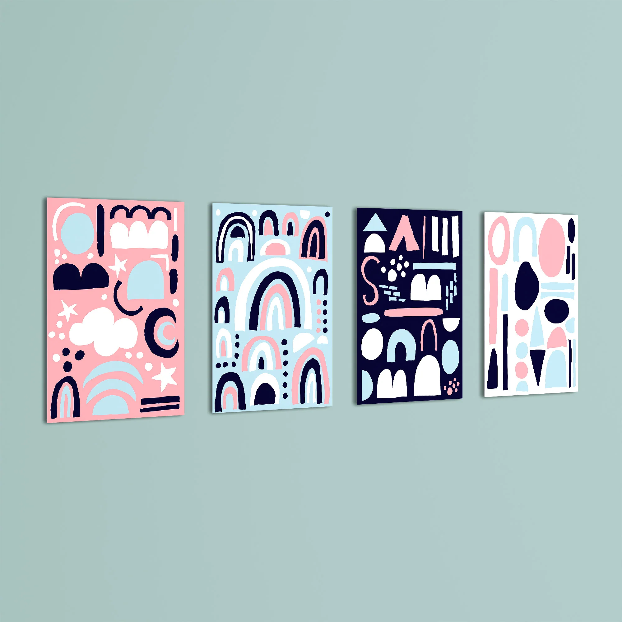 Scandi Shapes & Rainbows 4 Pieces Kids Metal Wall Art