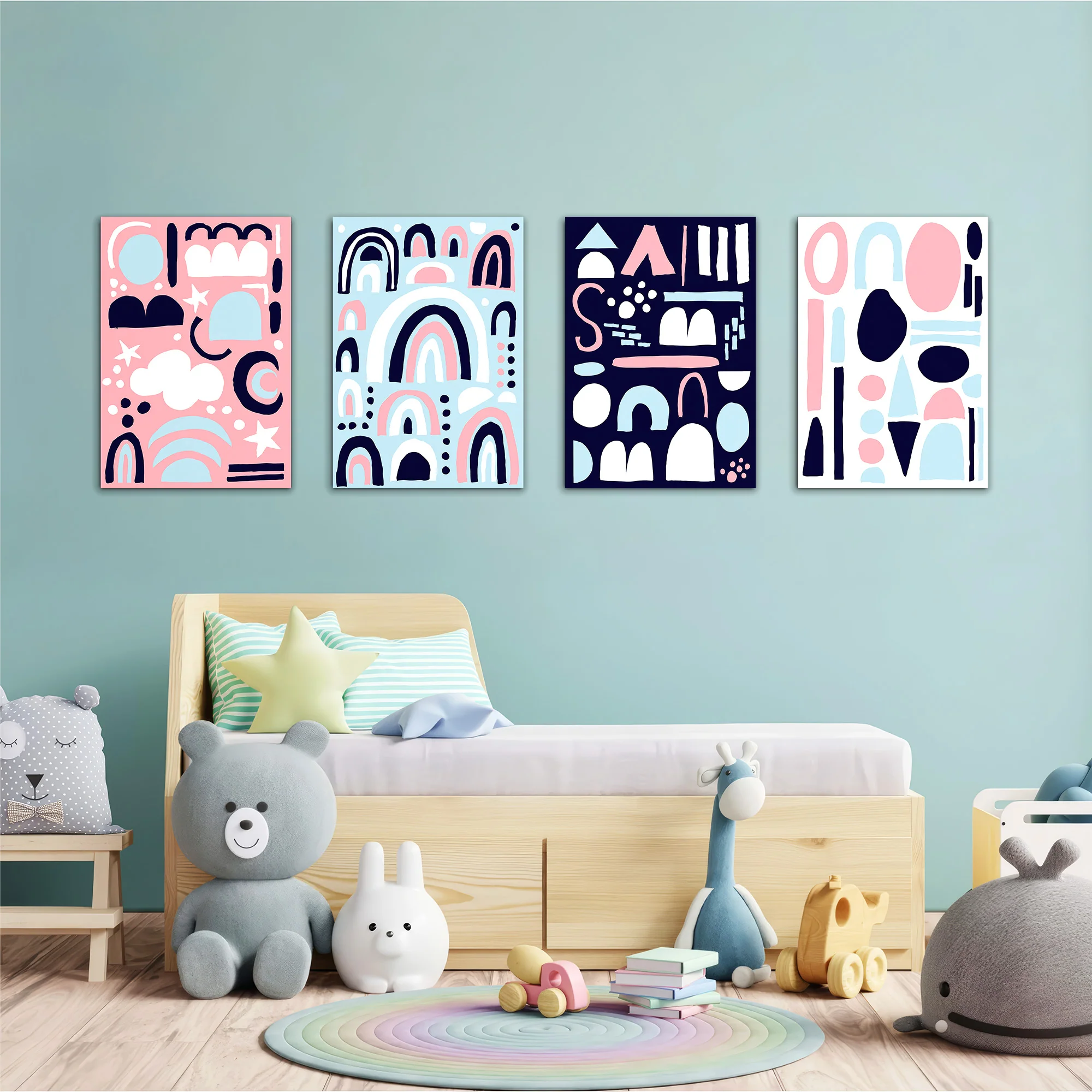 Scandi Shapes & Rainbows 4 Pieces Kids Metal Wall Art - Image 2