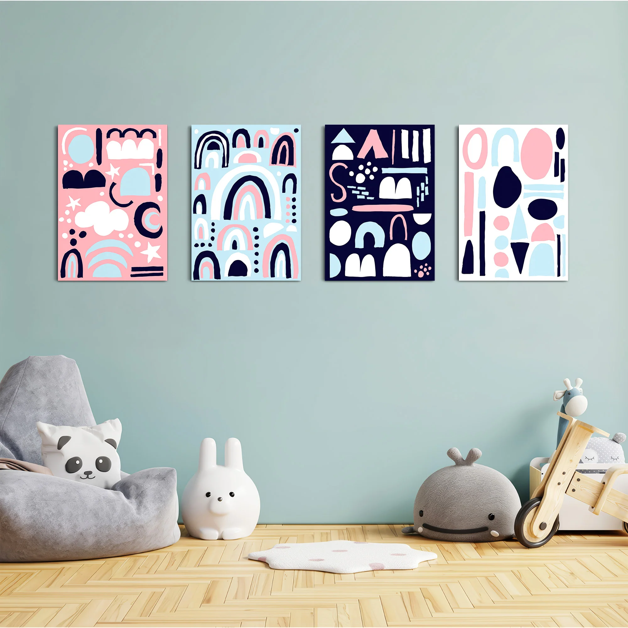 Scandi Shapes & Rainbows 4 Pieces Kids Metal Wall Art - Image 4