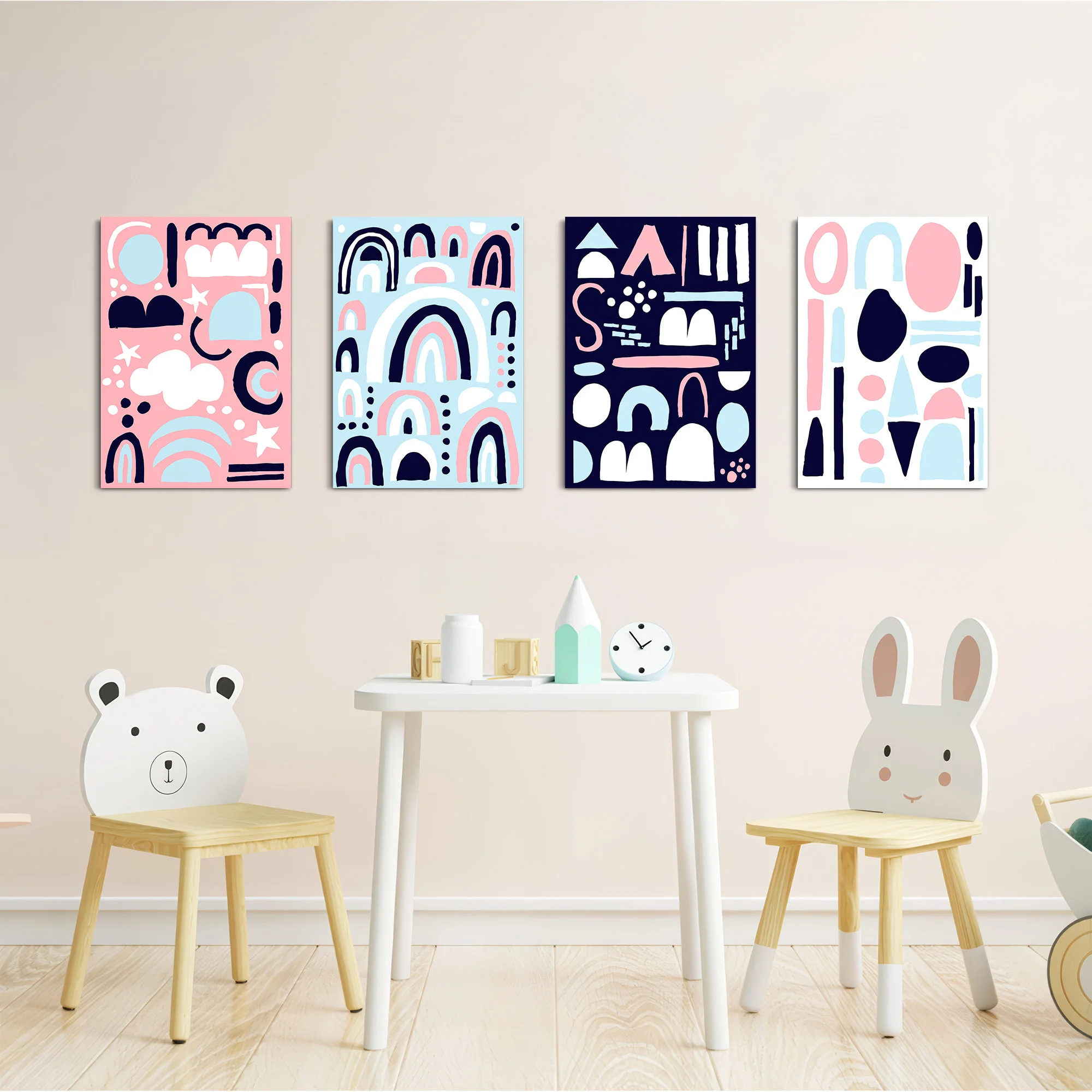 Scandi Shapes & Rainbows 4 Pieces Kids Metal Wall Art - Image 5