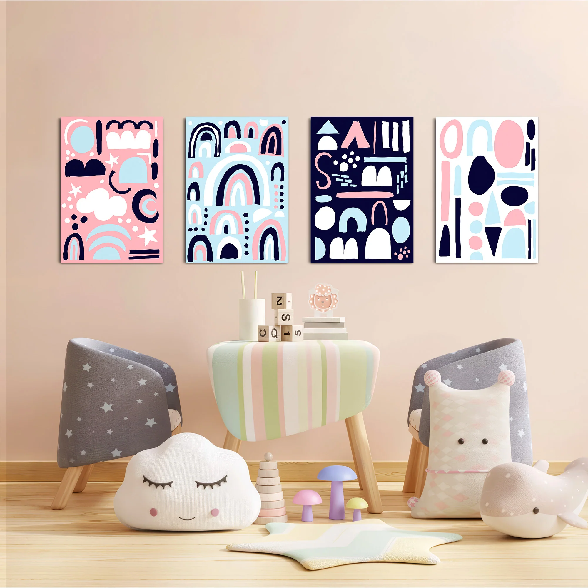Scandi Shapes & Rainbows 4 Pieces Kids Metal Wall Art - Image 6