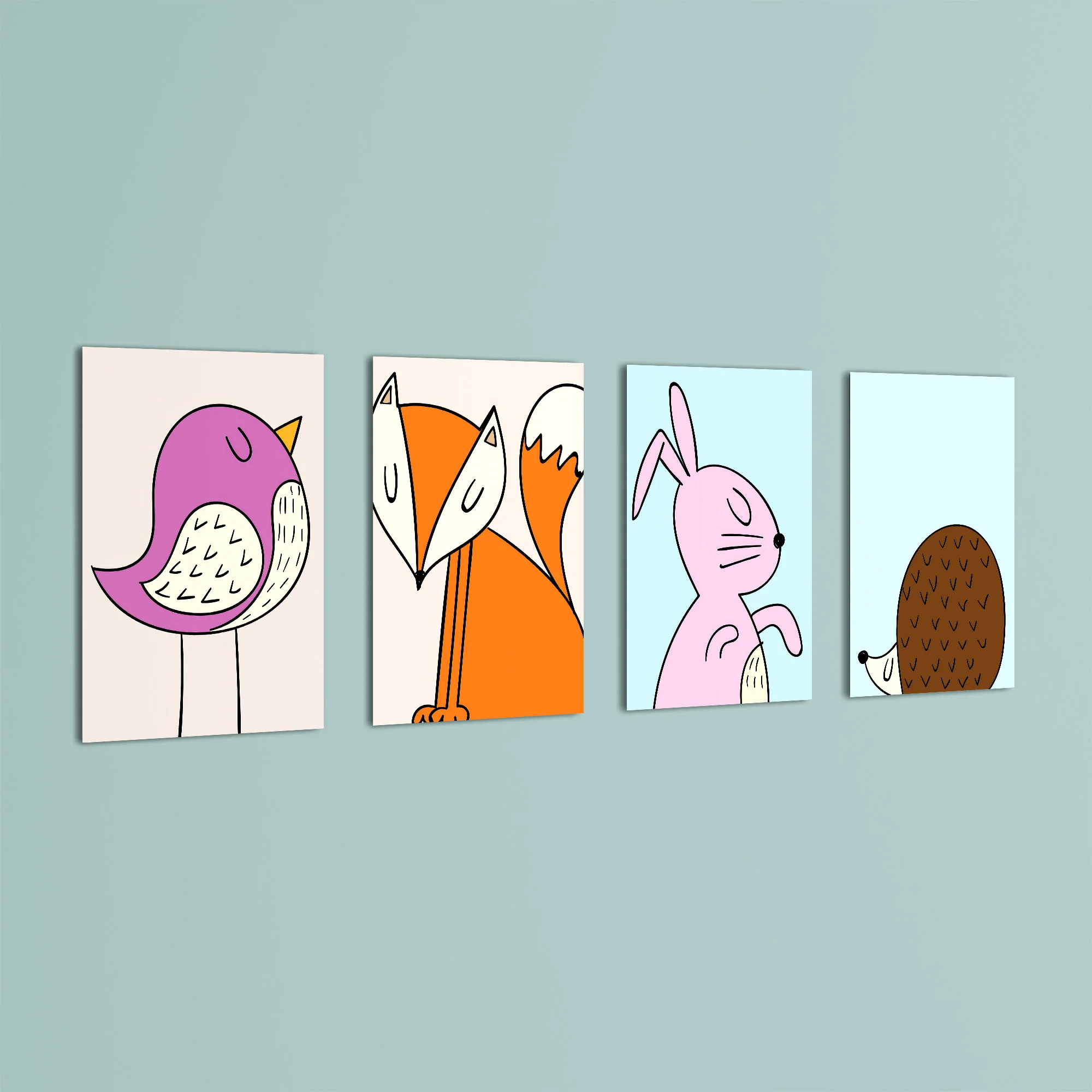 Scandinavian Woodland Animals 4 Pieces Kids Metal Wall Art