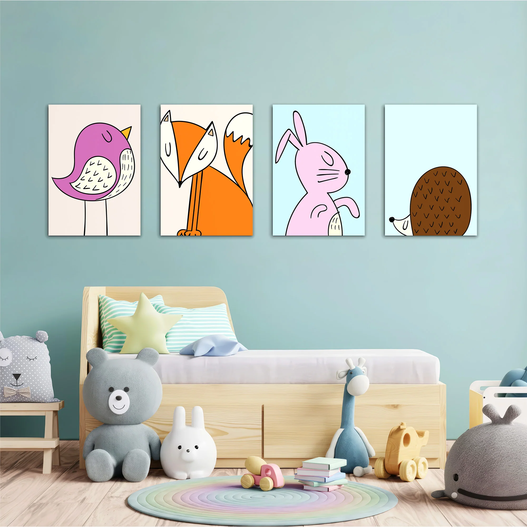 Scandinavian Woodland Animals 4 Pieces Kids Metal Wall Art - Image 2