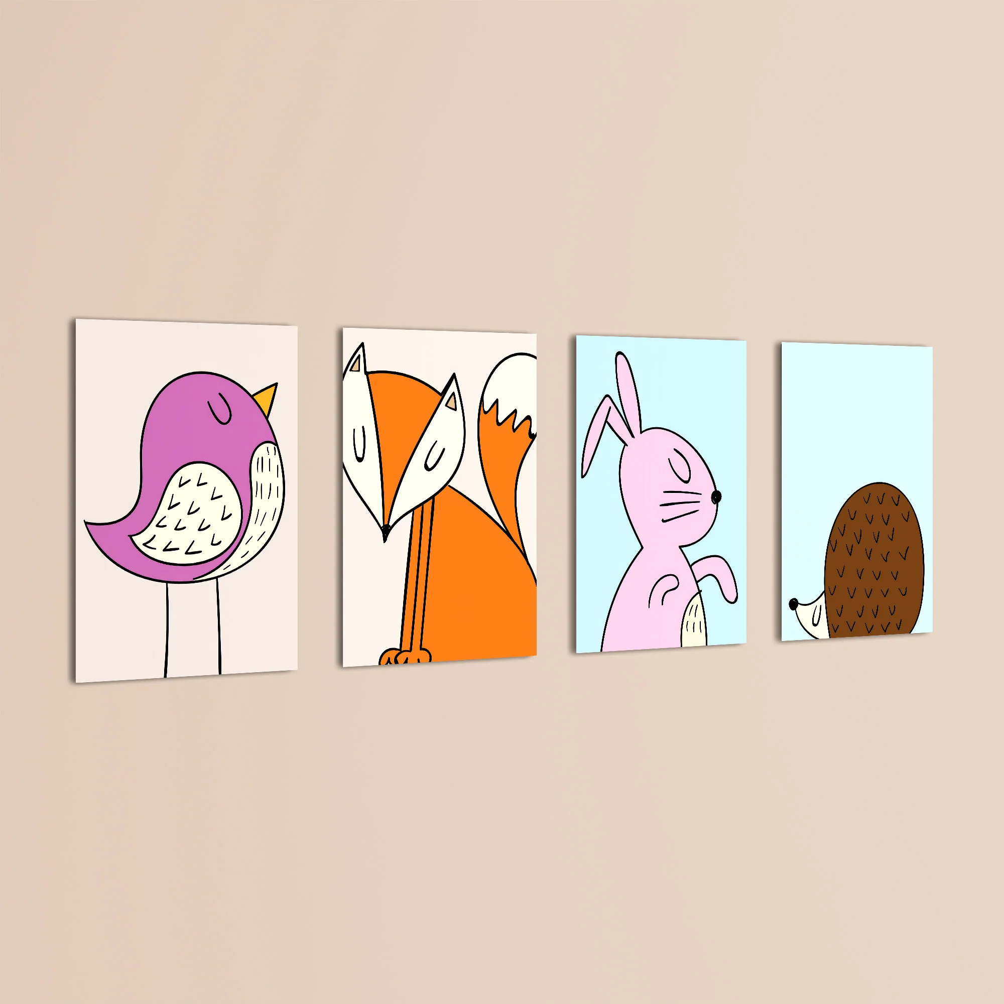 Scandinavian Woodland Animals 4 Pieces Kids Metal Wall Art - Image 3