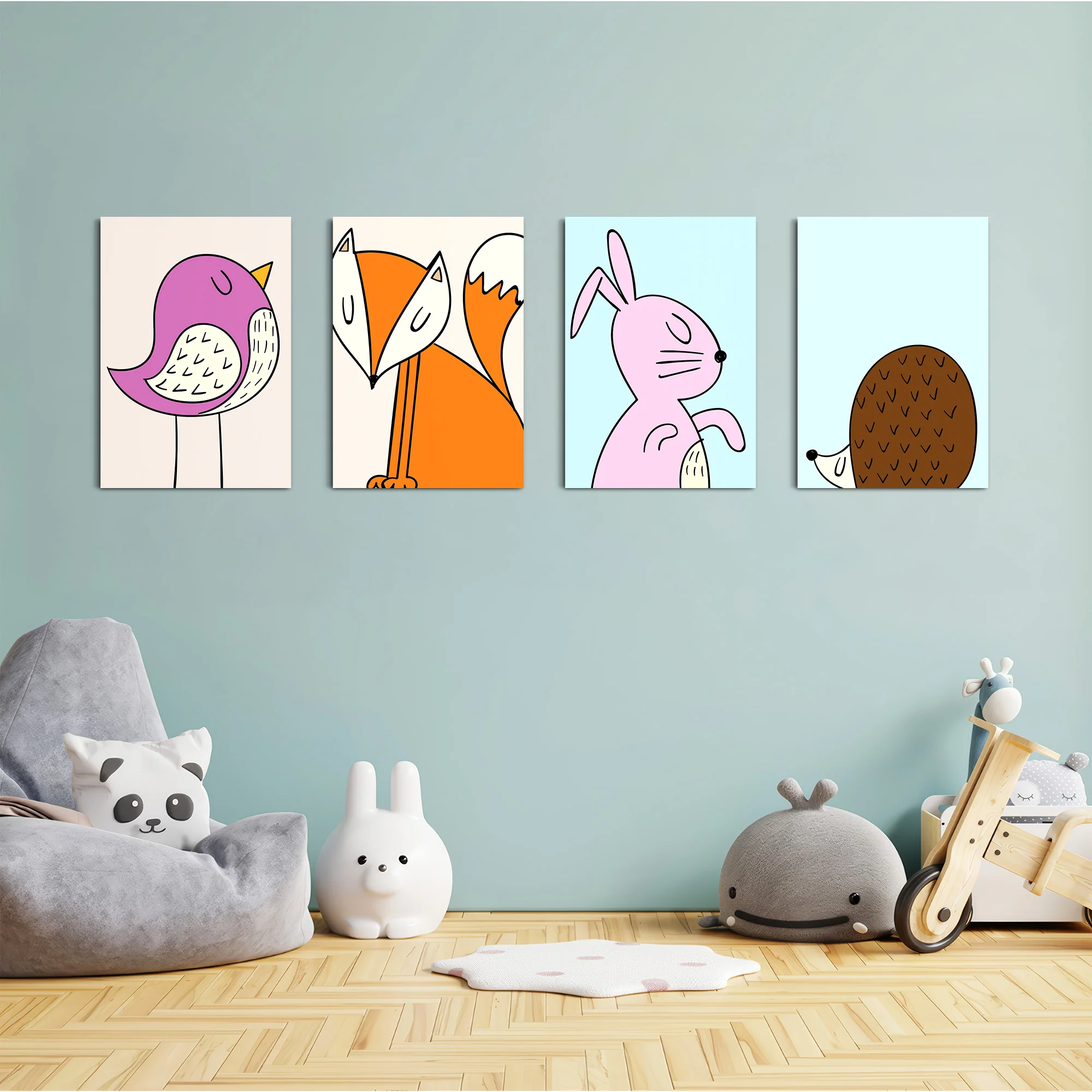 Scandinavian Woodland Animals 4 Pieces Kids Metal Wall Art - Image 4