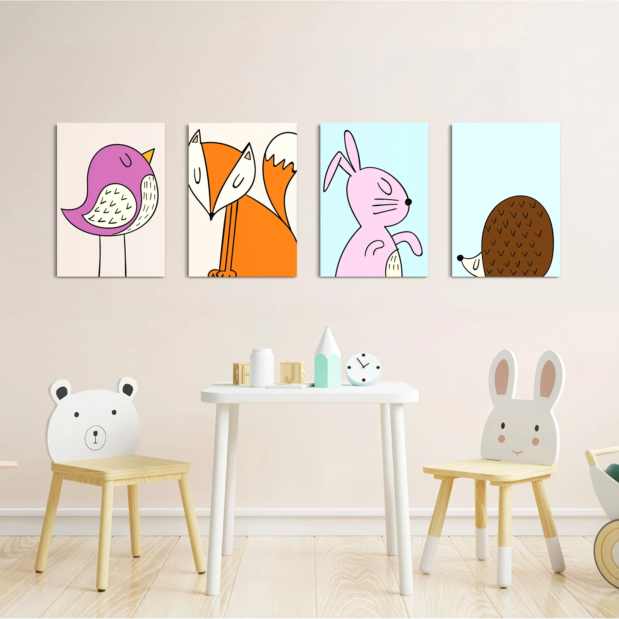 Scandinavian Woodland Animals 4 Pieces Kids Metal Wall Art - Image 5
