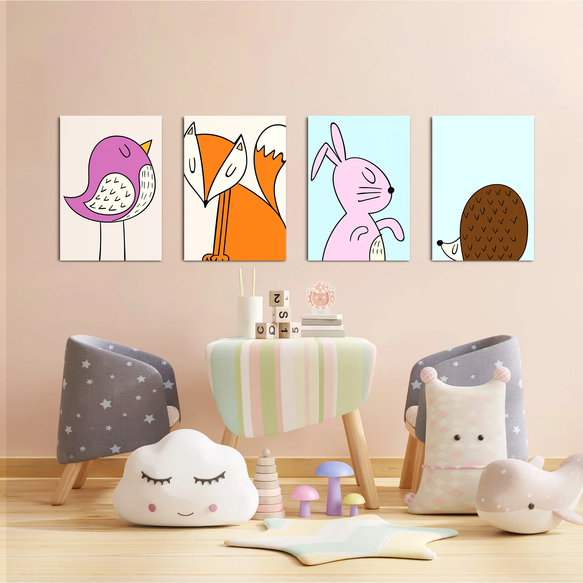Scandinavian Woodland Animals 4 Pieces Kids Metal Wall Art - Image 6