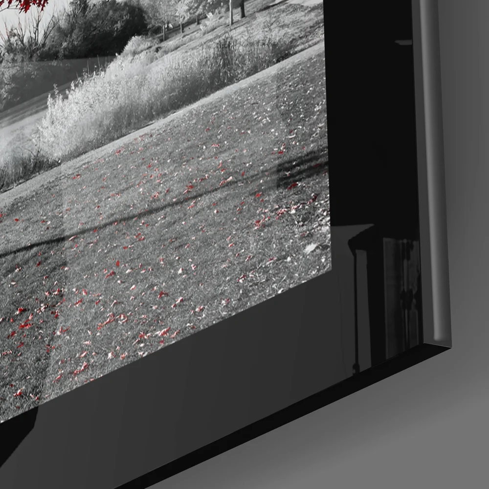 Scarlet Tree Lake Bench Glass Wall Art - Image 3