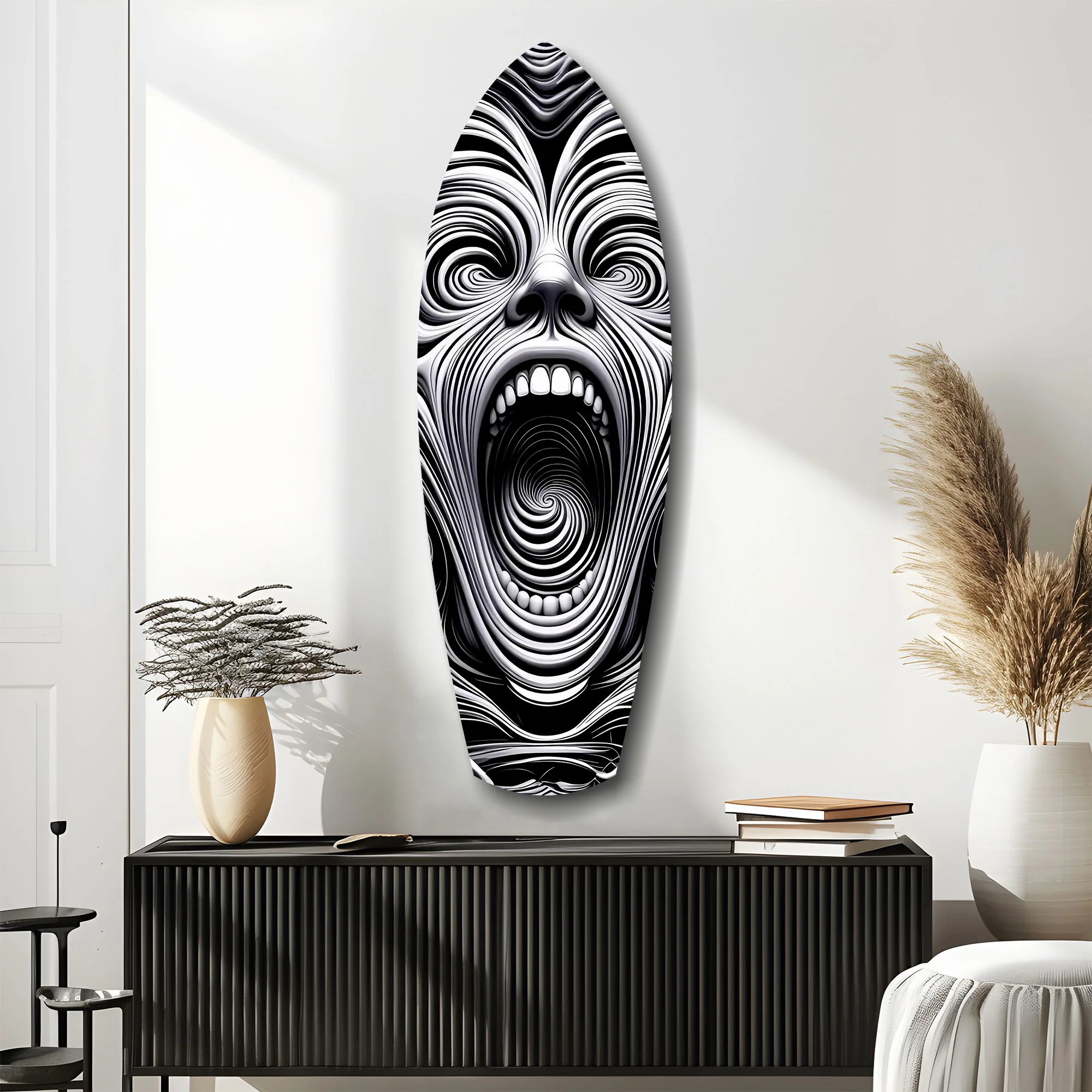 Screaming Face Op Art Swirl Surreal Glass Wall Art - Image 10