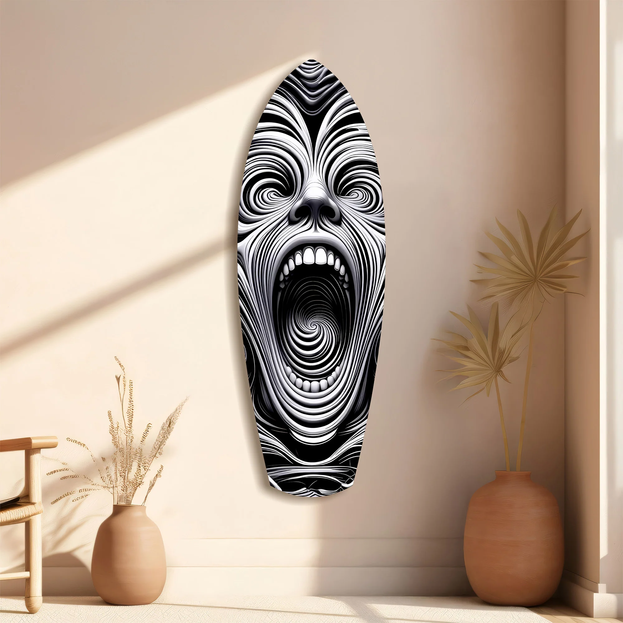 Screaming Face Op Art Swirl Surreal Glass Wall Art - Image 11