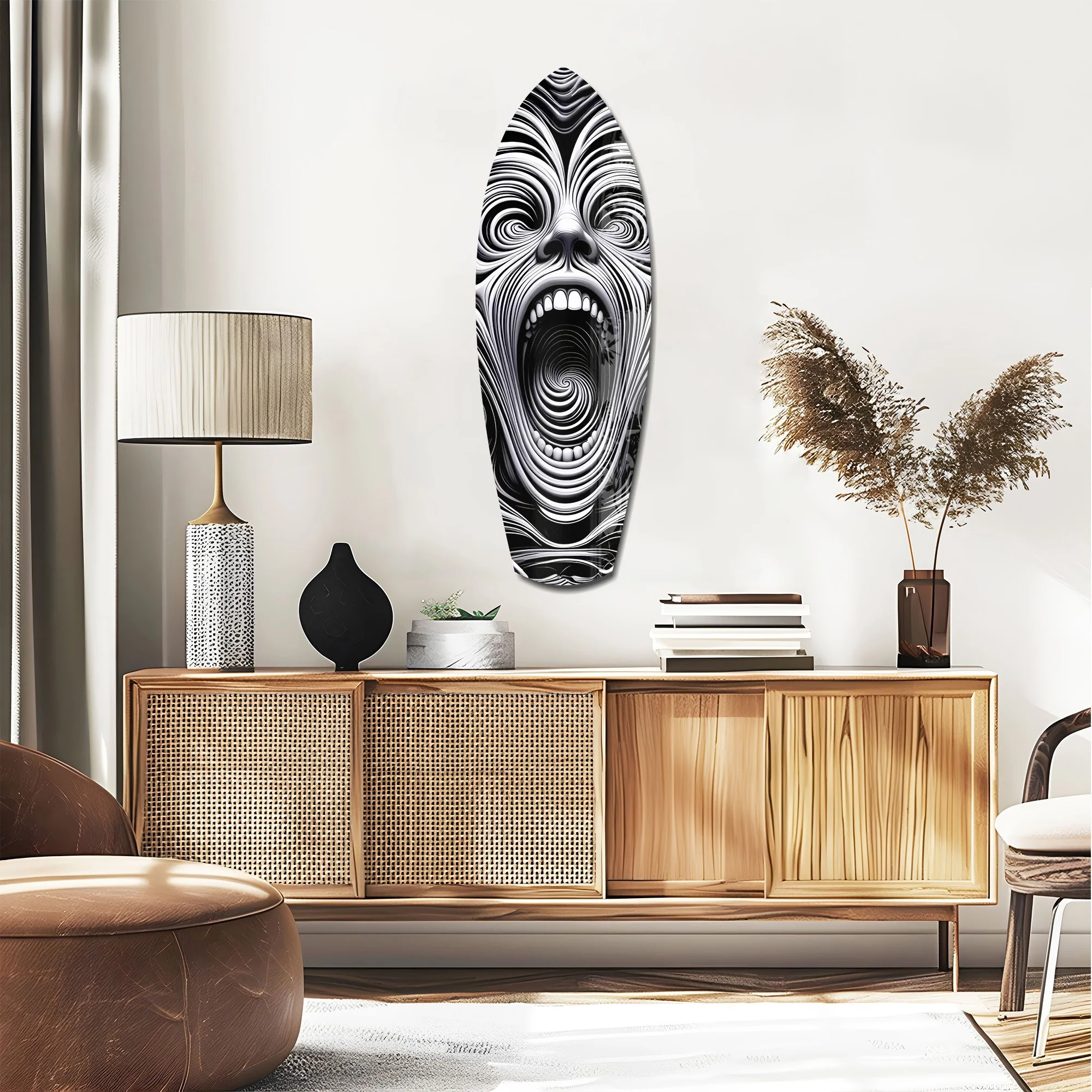 Screaming Face Op Art Swirl Surreal Glass Wall Art - Image 2