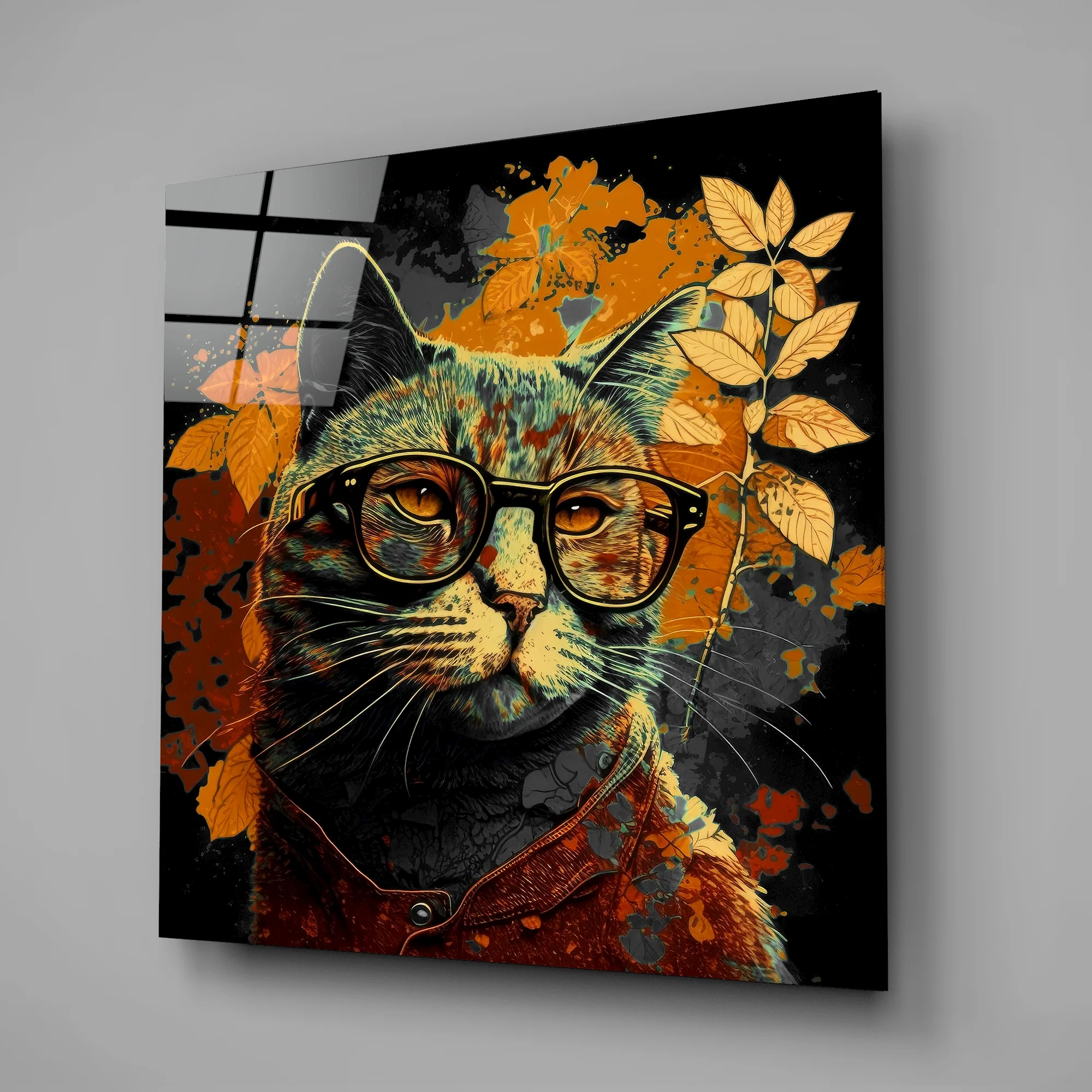 Intellectual Cat Glass Wall Art || Designers Collection - Image 2