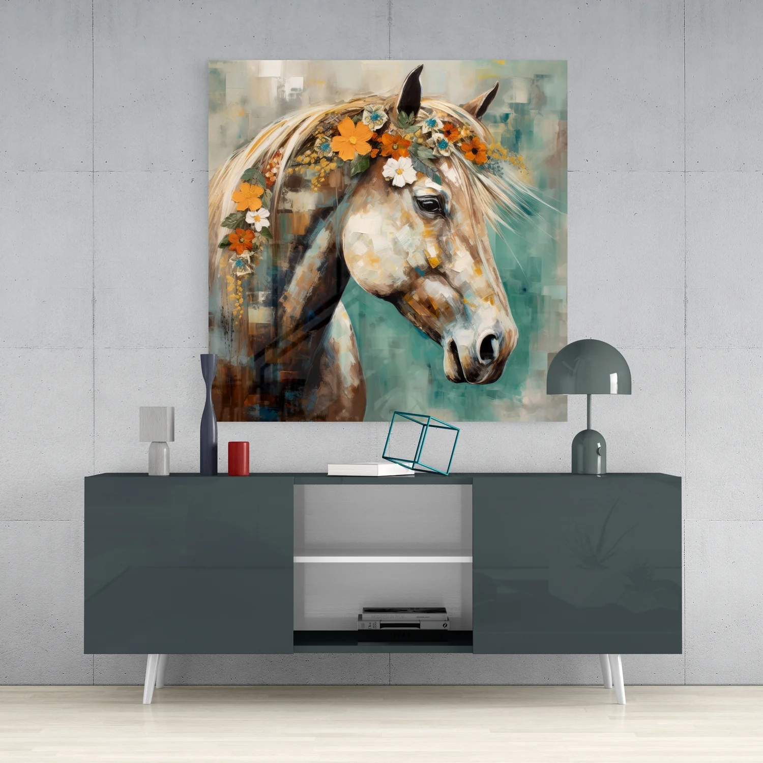 Flower And Horse Glass Wall Art - Image 4