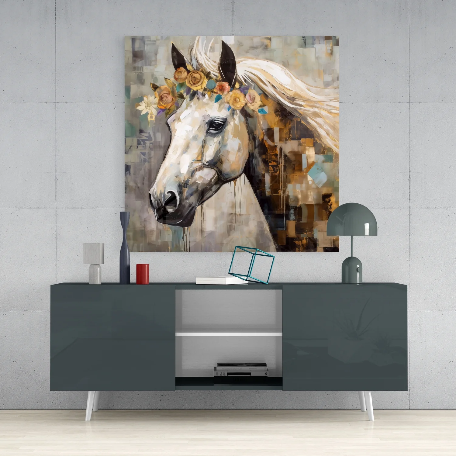 Flower And Horse Glass Wall Art - Image 4