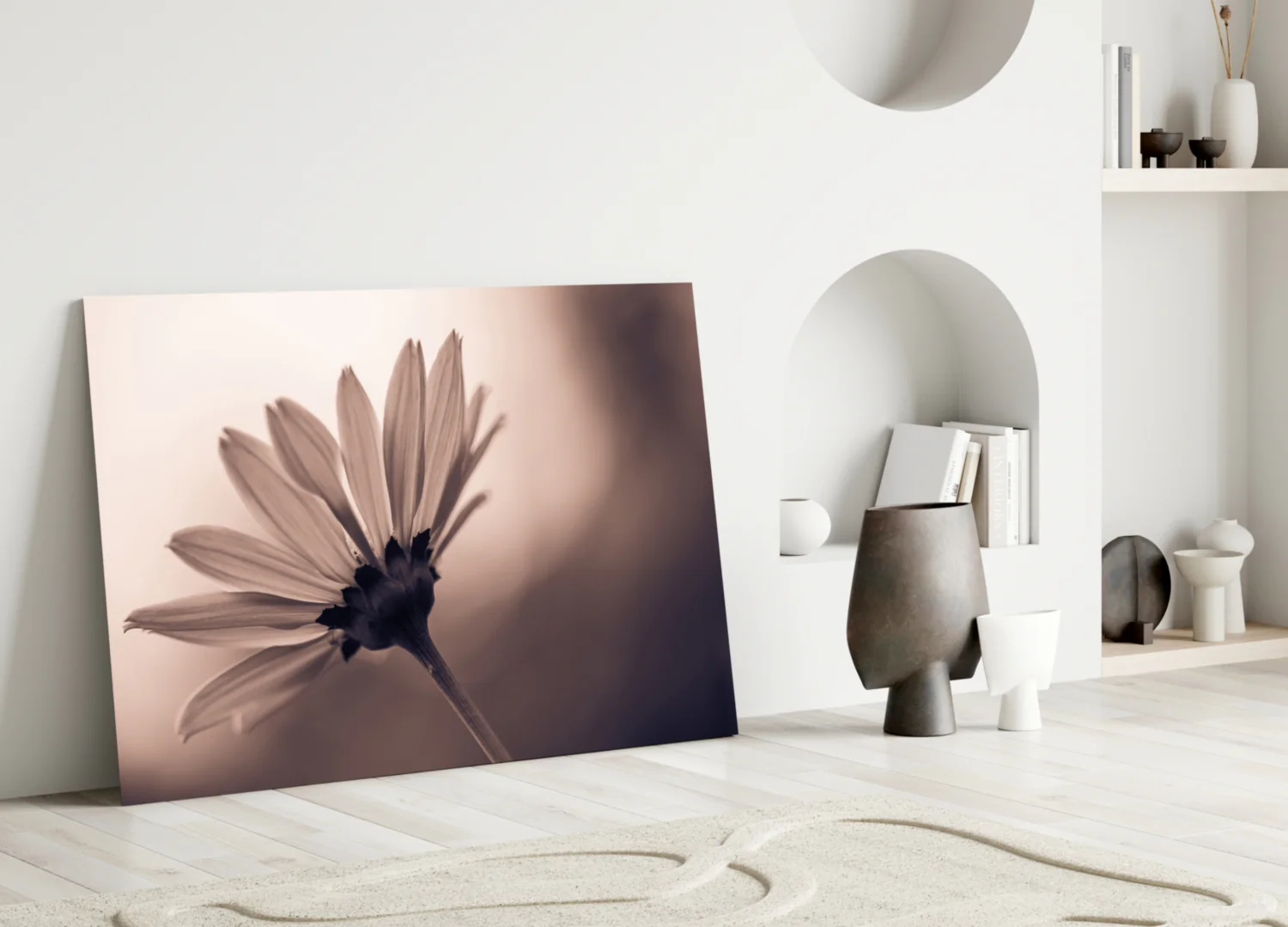 Sepia Backlit Daisy Silhouette Glass Wall Art - Image 4