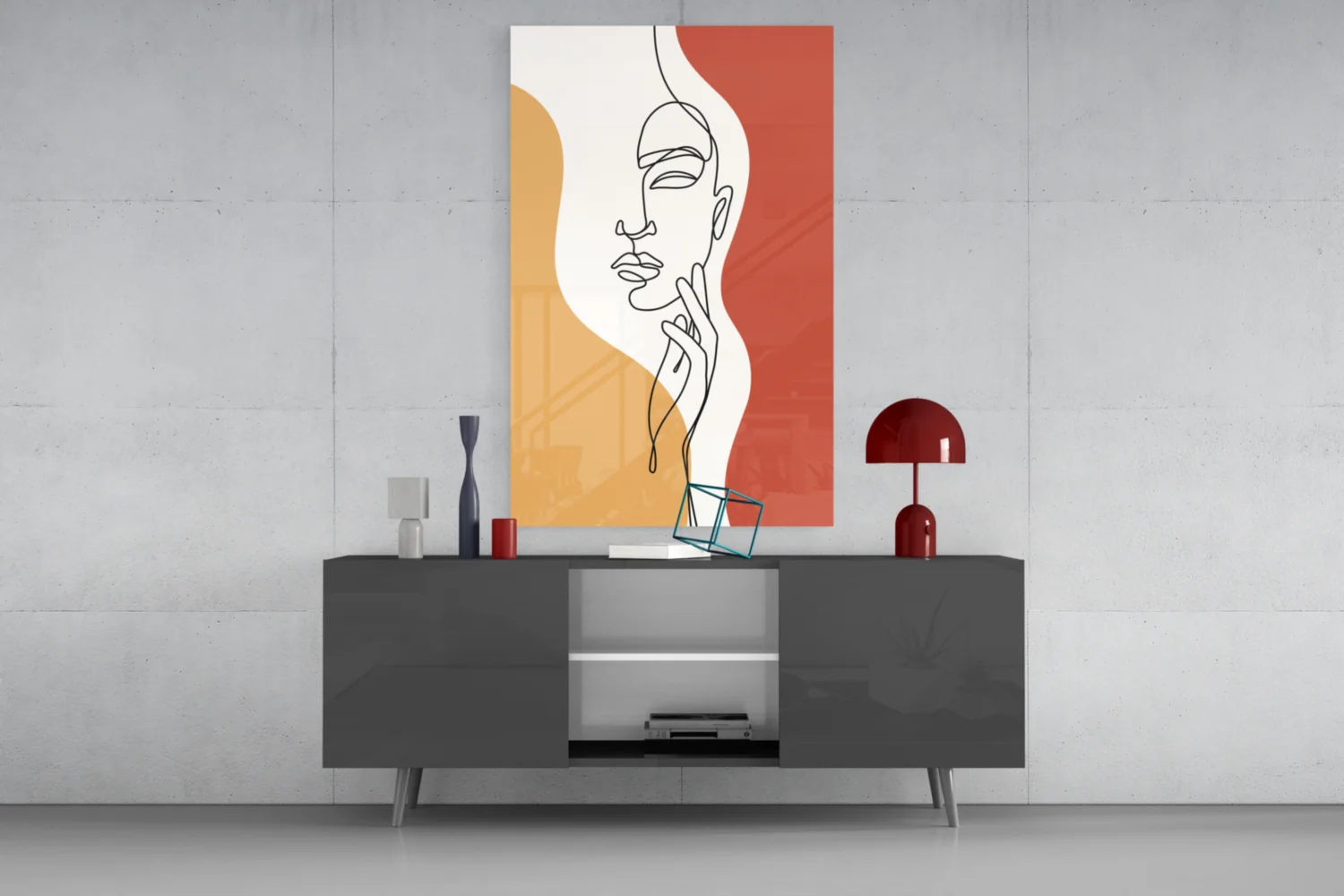 Serene Face Rust Line Art Glass Wall Art - Image 8