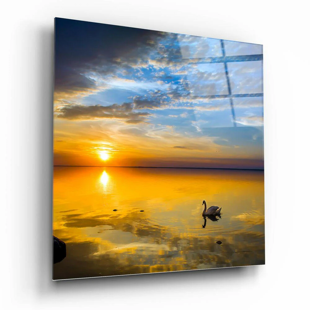 Serene Golden Ocean Sunset Glass Wall Art - Image 2