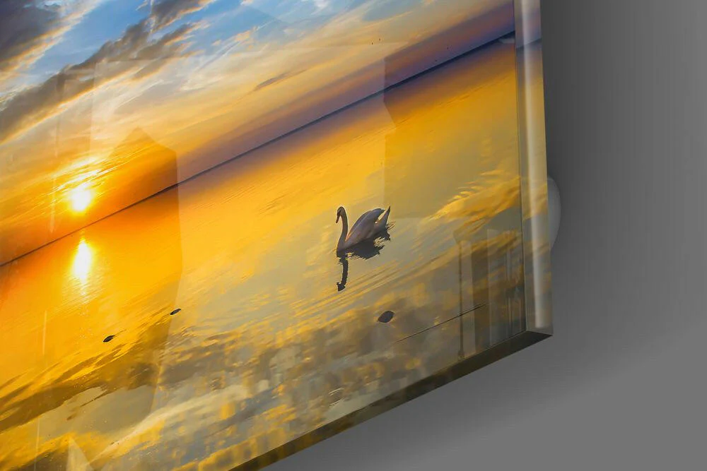 Serene Golden Ocean Sunset Glass Wall Art - Image 4