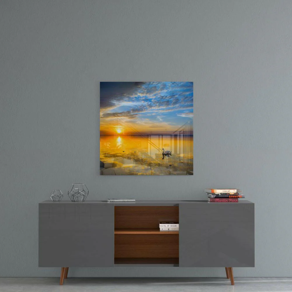 Serene Golden Ocean Sunset Glass Wall Art - Image 5