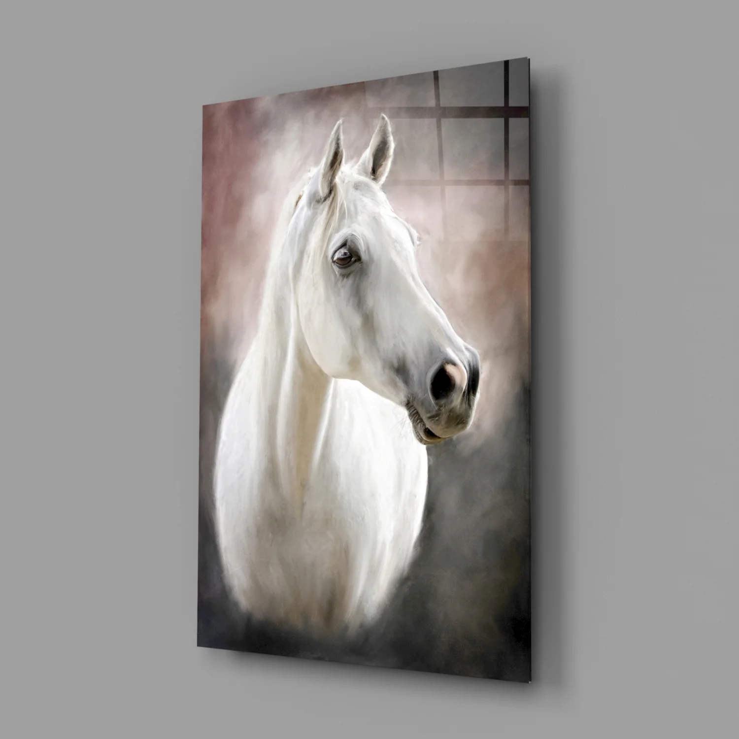 Serene White Horse Portrait Glass Wall Art - Image 2