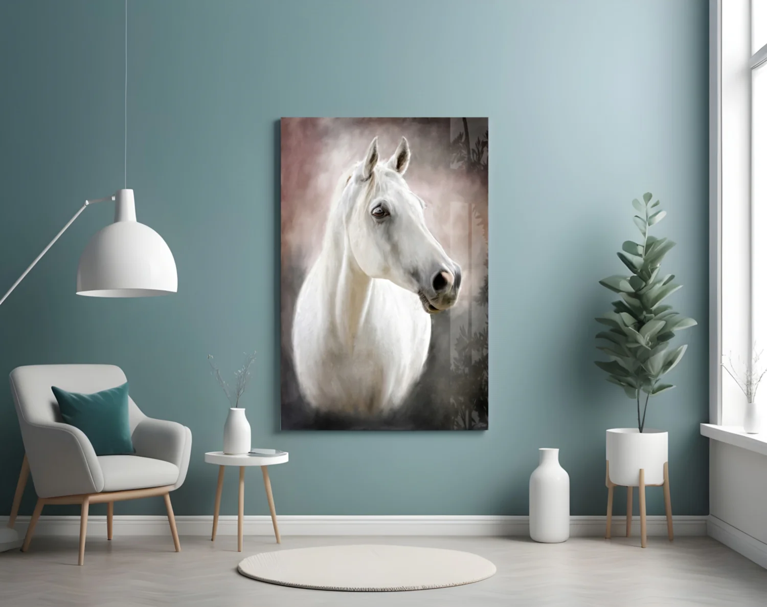 Serene White Horse Portrait Glass Wall Art - Image 4