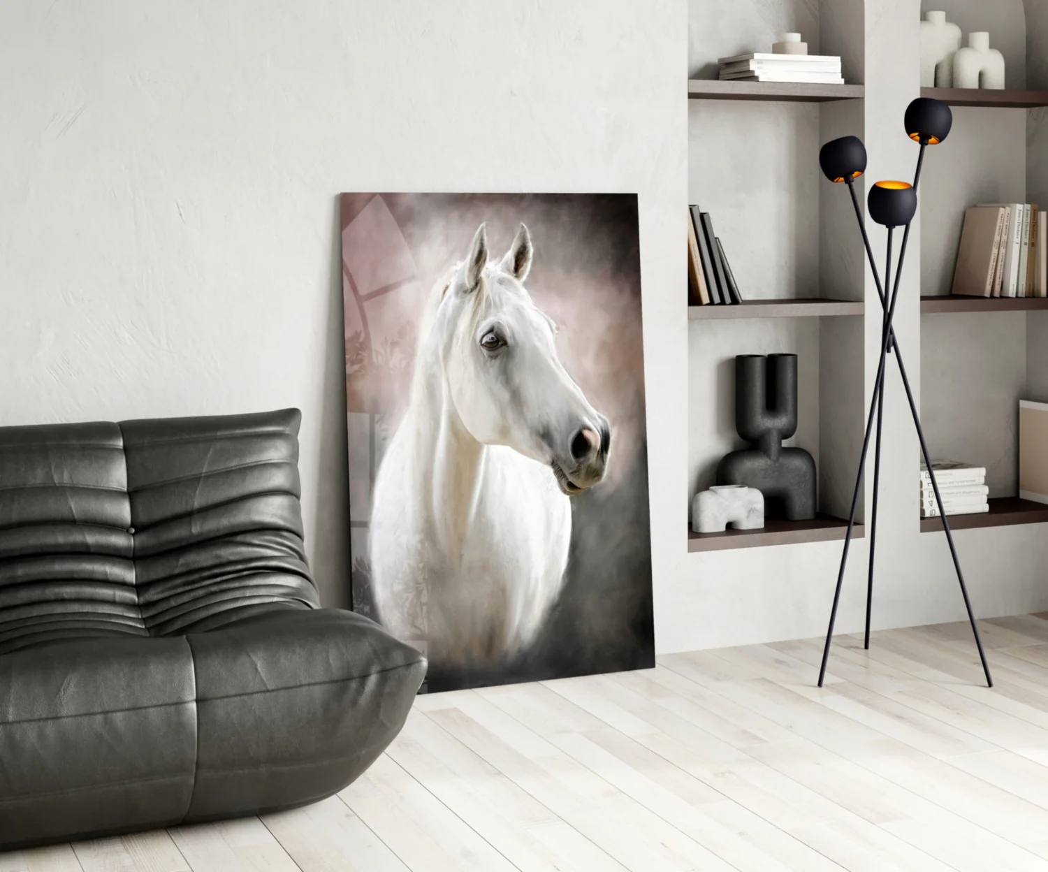 Serene White Horse Portrait Glass Wall Art - Image 5