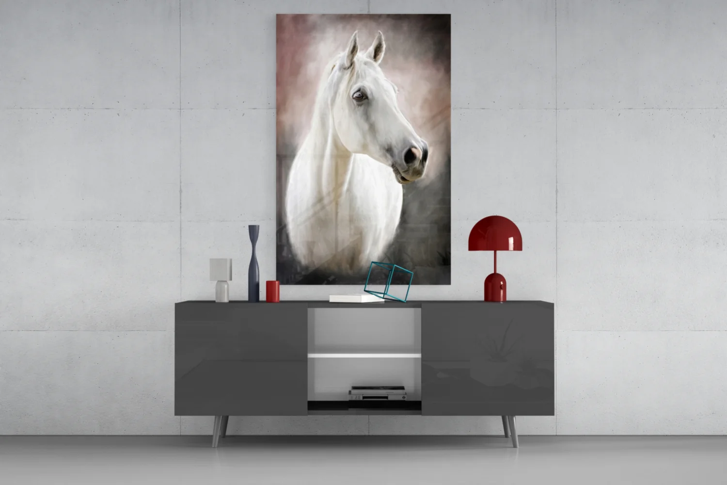 Serene White Horse Portrait Glass Wall Art - Image 8