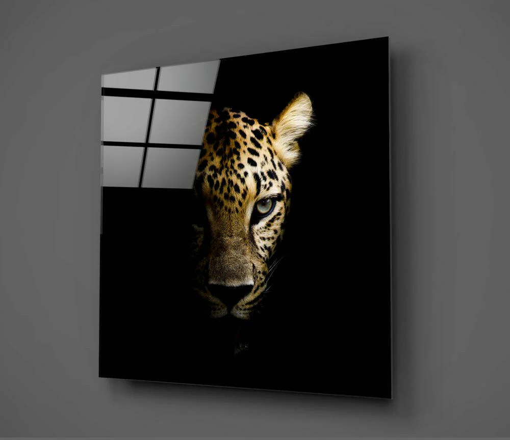 Shadowed Golden Leopard Glass Wall Art - Image 2