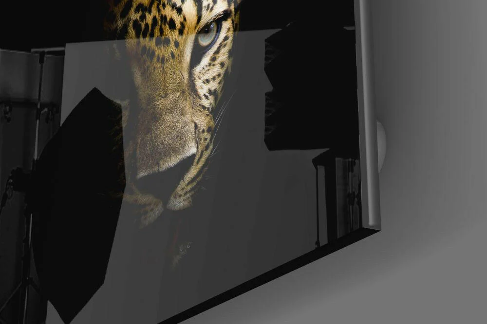 Shadowed Golden Leopard Glass Wall Art - Image 3