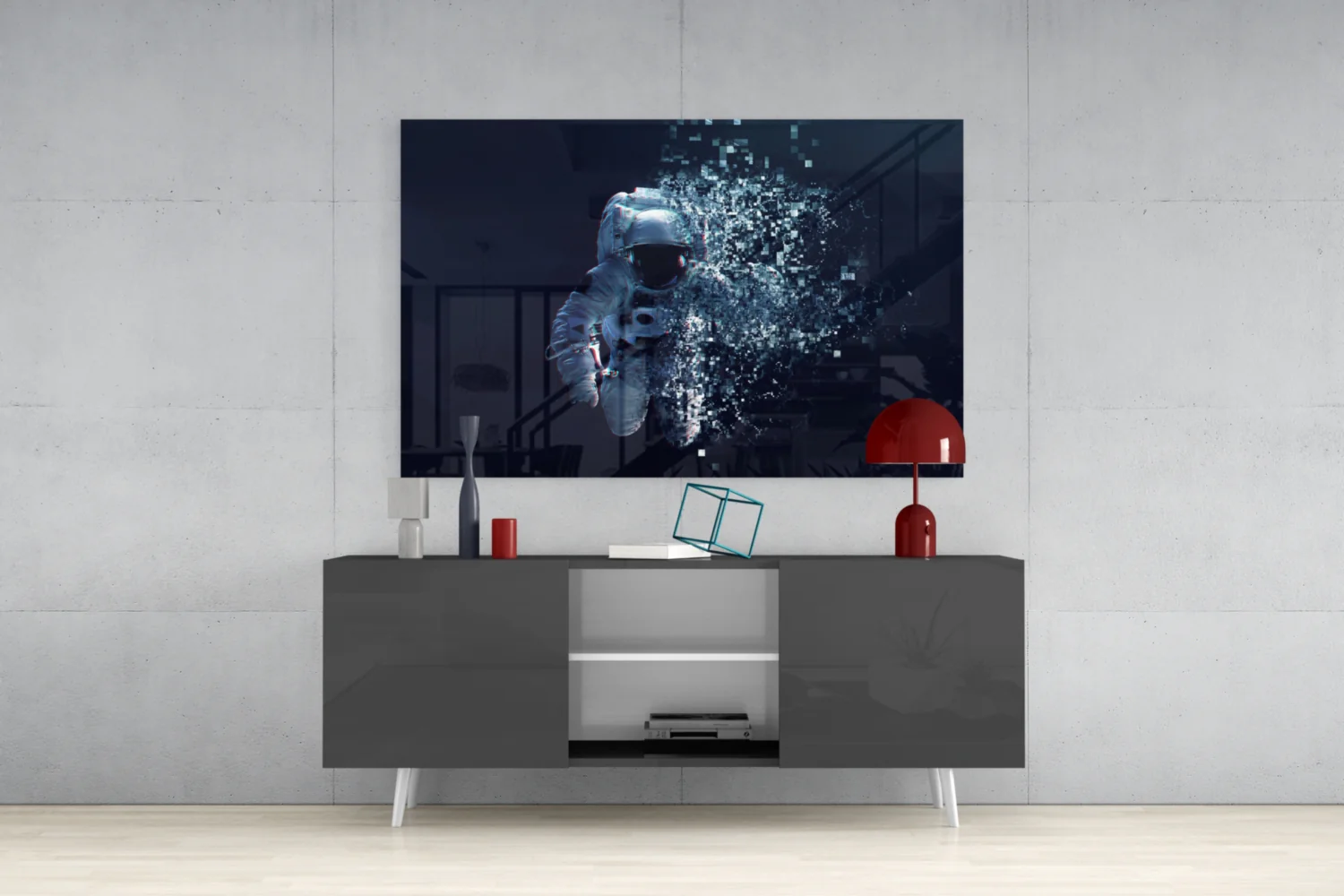 Shattering Pixel Astronaut Glass Wall Art - Image 9