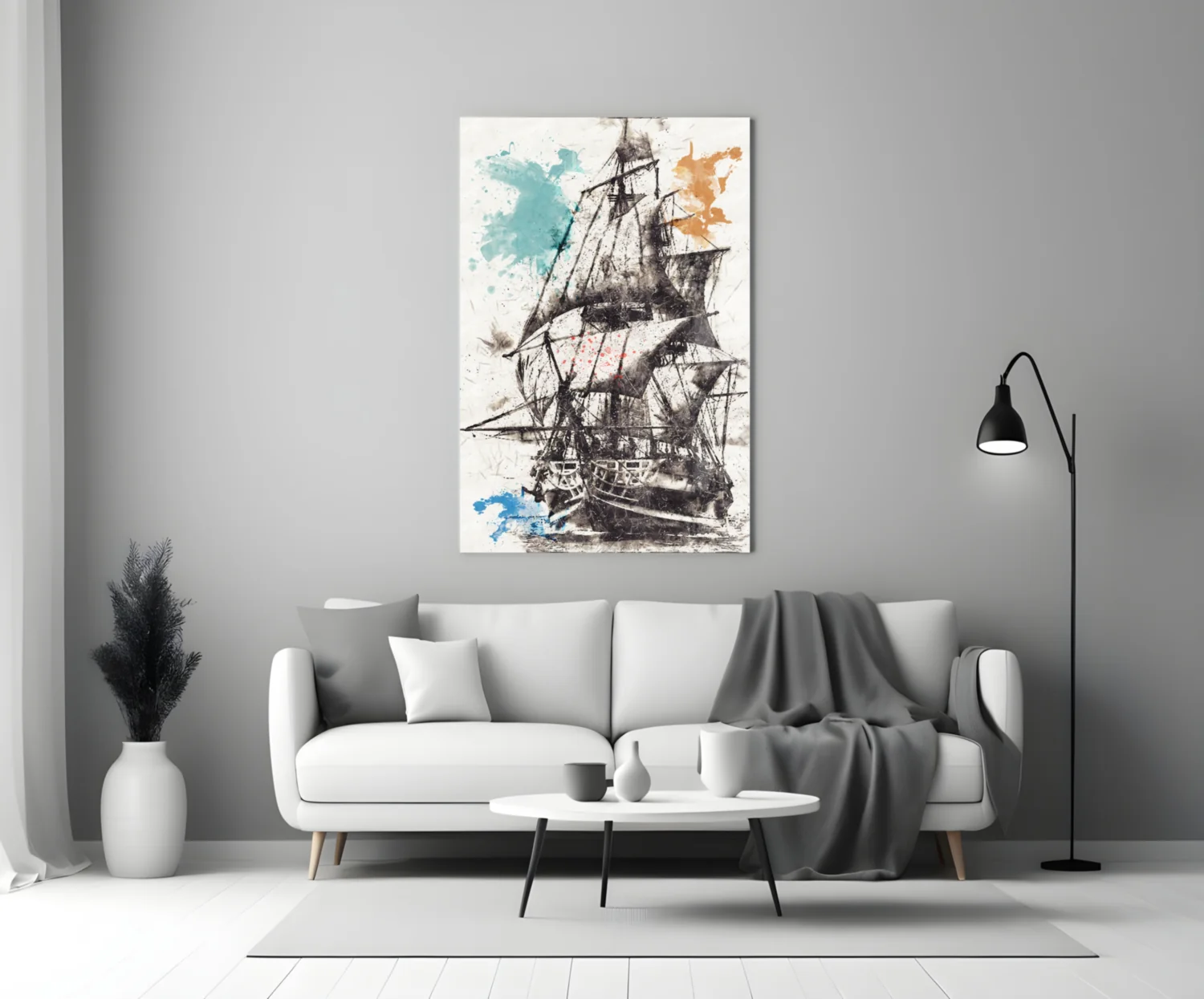 Ship Illustration Glass Wall Art - Image 3