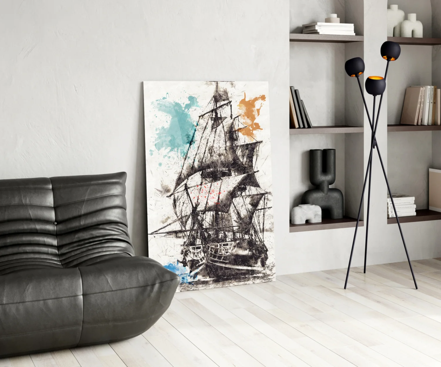 Ship Illustration Glass Wall Art - Image 5