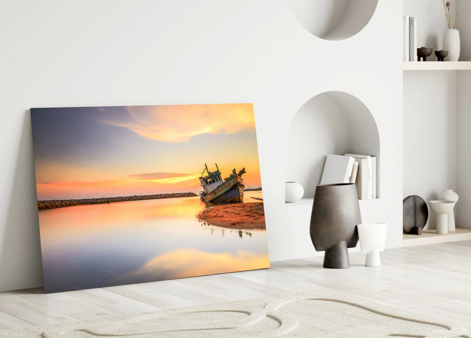 Ship On The Beach Glass Wall Art - Image 3