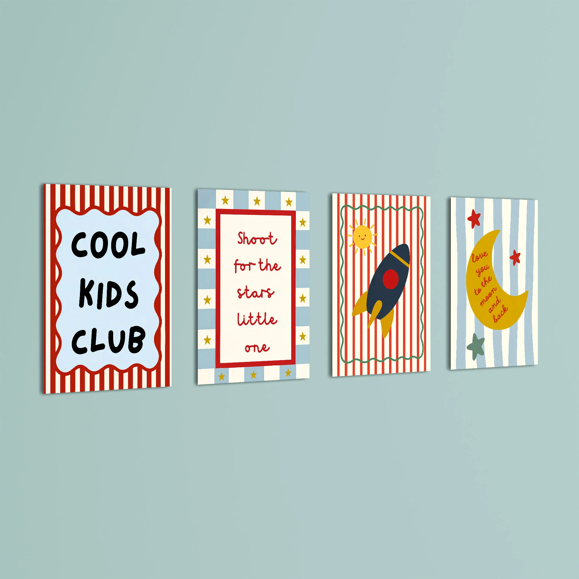 Shoot For The Stars Rocket 4 Pieces Kids Metal Wall Art