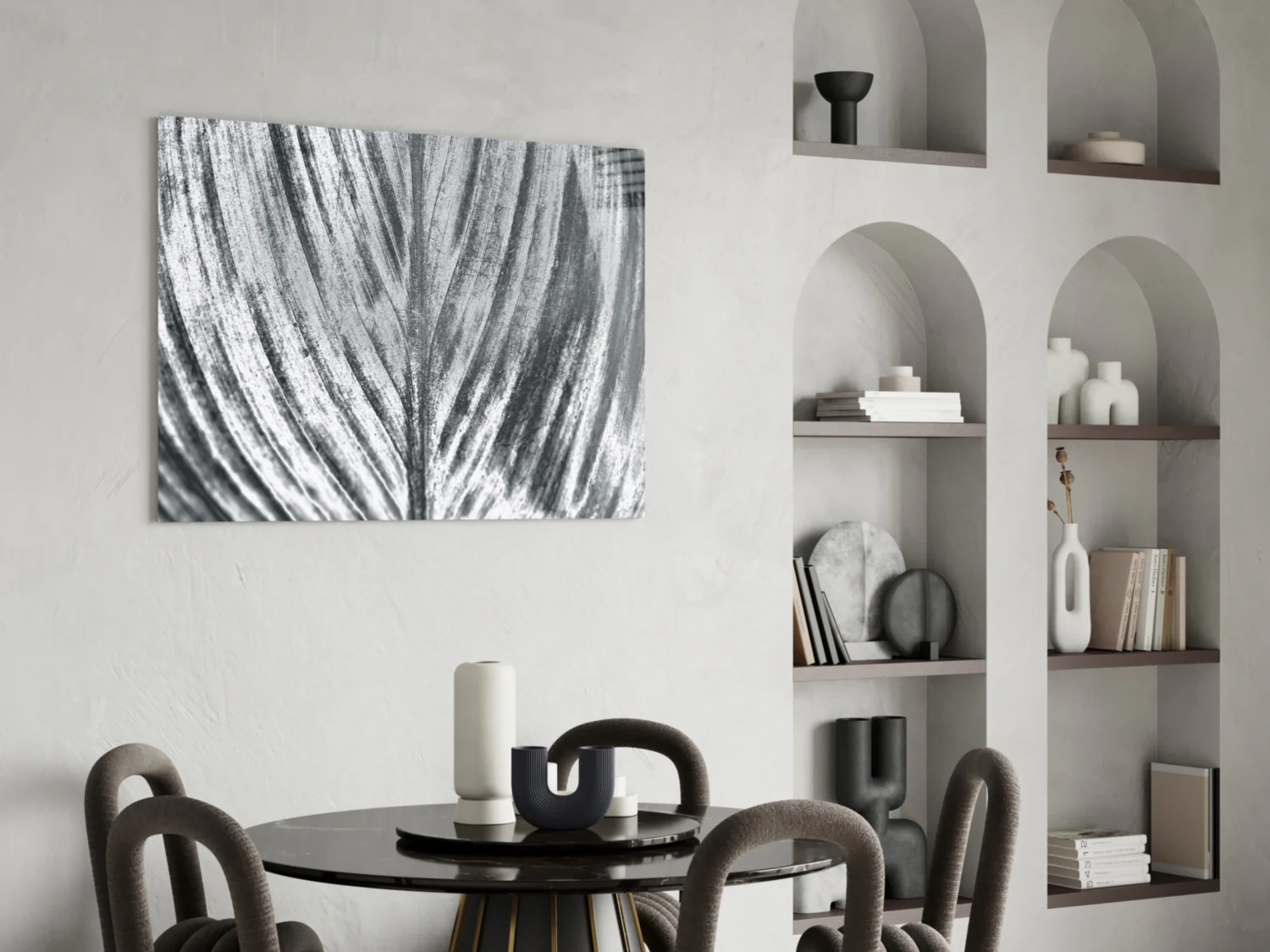 Silver Brushed Leaf Glass Wall Art - Image 5