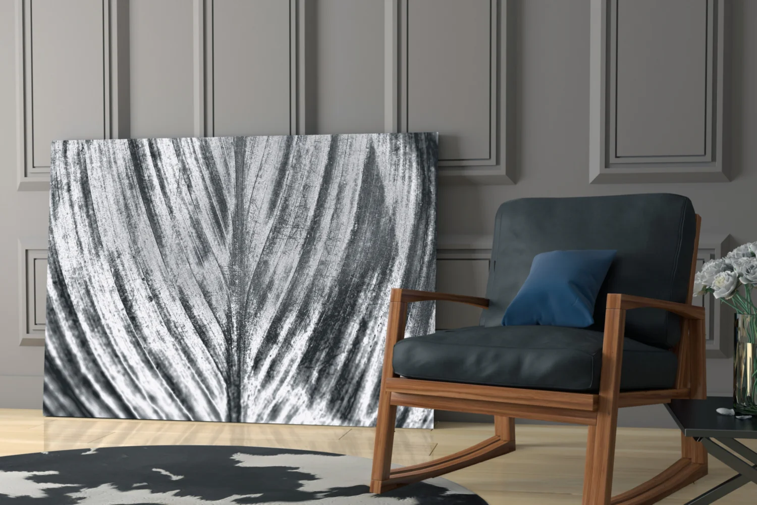 Silver Brushed Leaf Glass Wall Art - Image 6