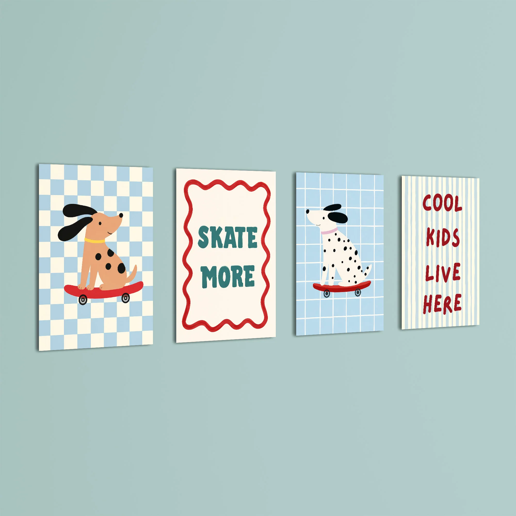 Skater Dogs Cool Kids 4 Pieces Kids Metal Wall Art