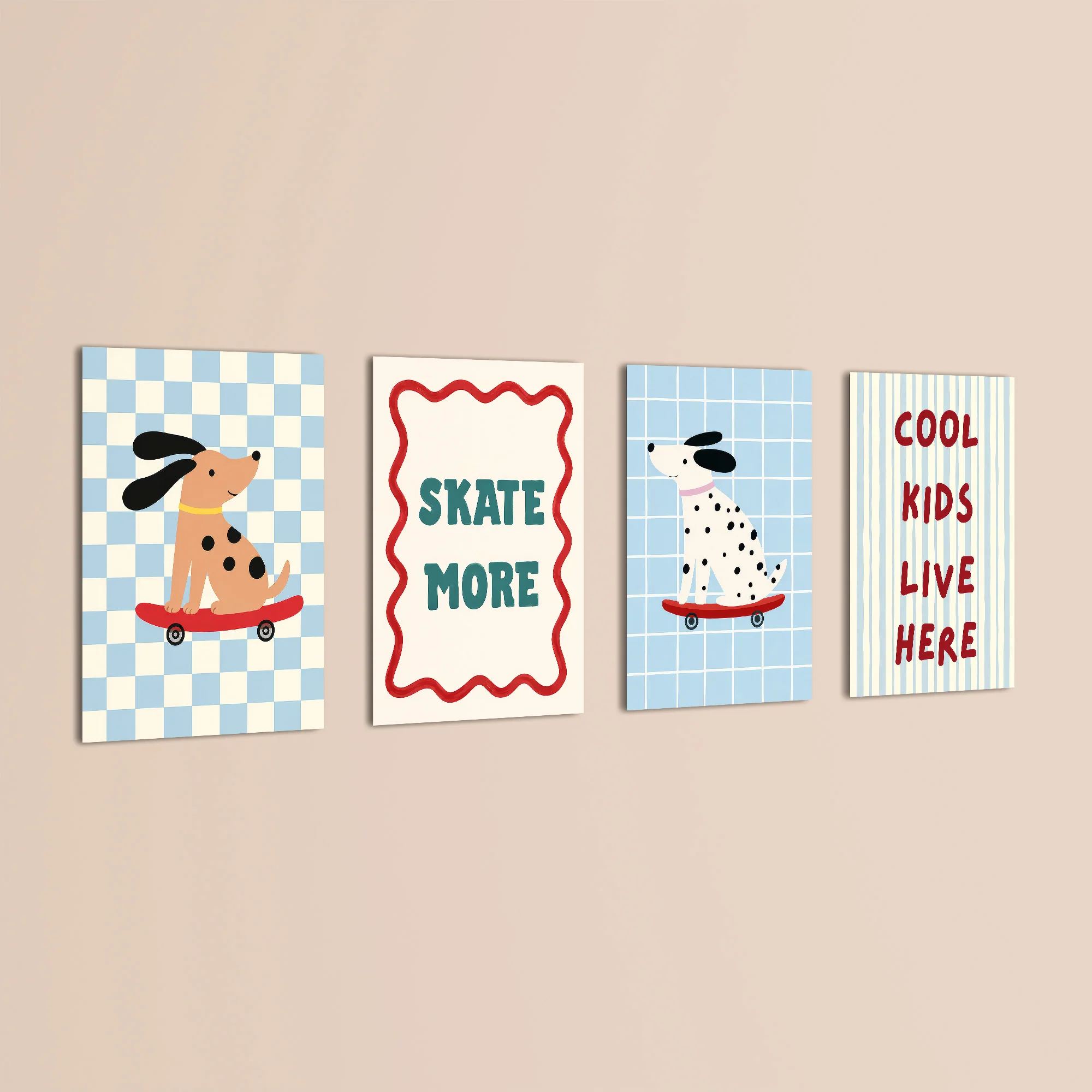 Skater Dogs Cool Kids 4 Pieces Kids Metal Wall Art - Image 3
