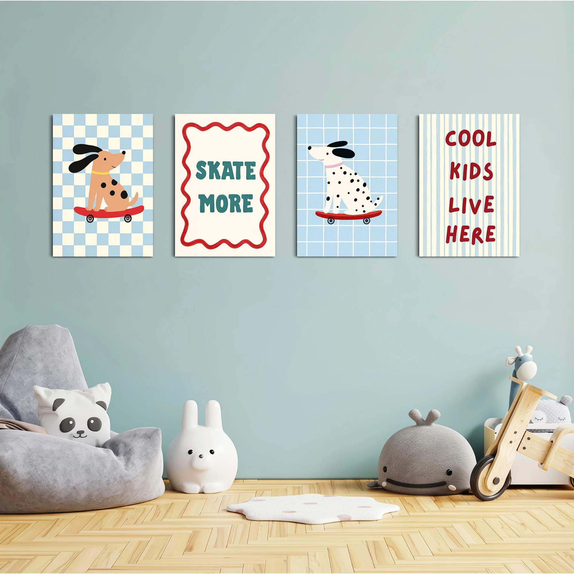 Skater Dogs Cool Kids 4 Pieces Kids Metal Wall Art - Image 4