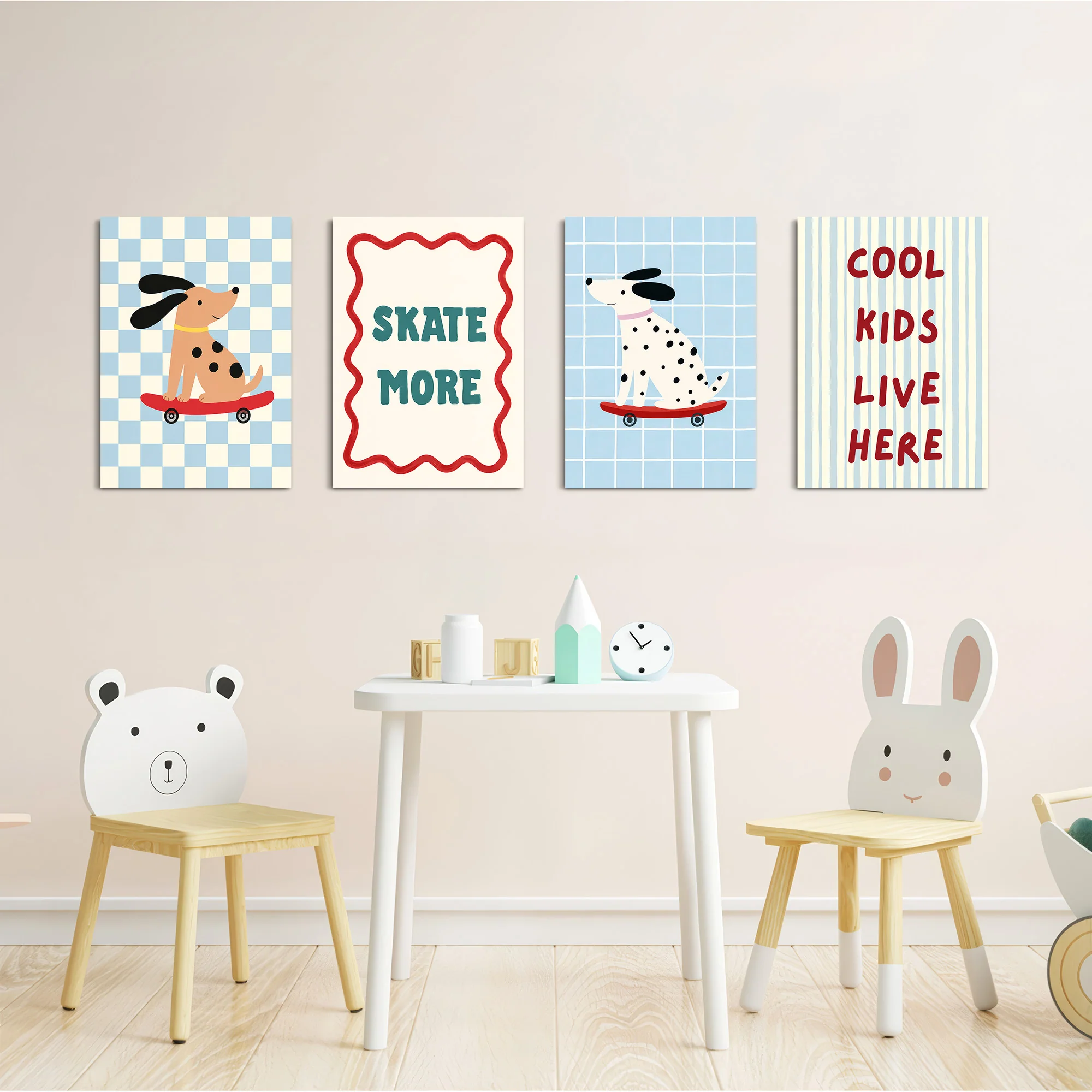 Skater Dogs Cool Kids 4 Pieces Kids Metal Wall Art - Image 5