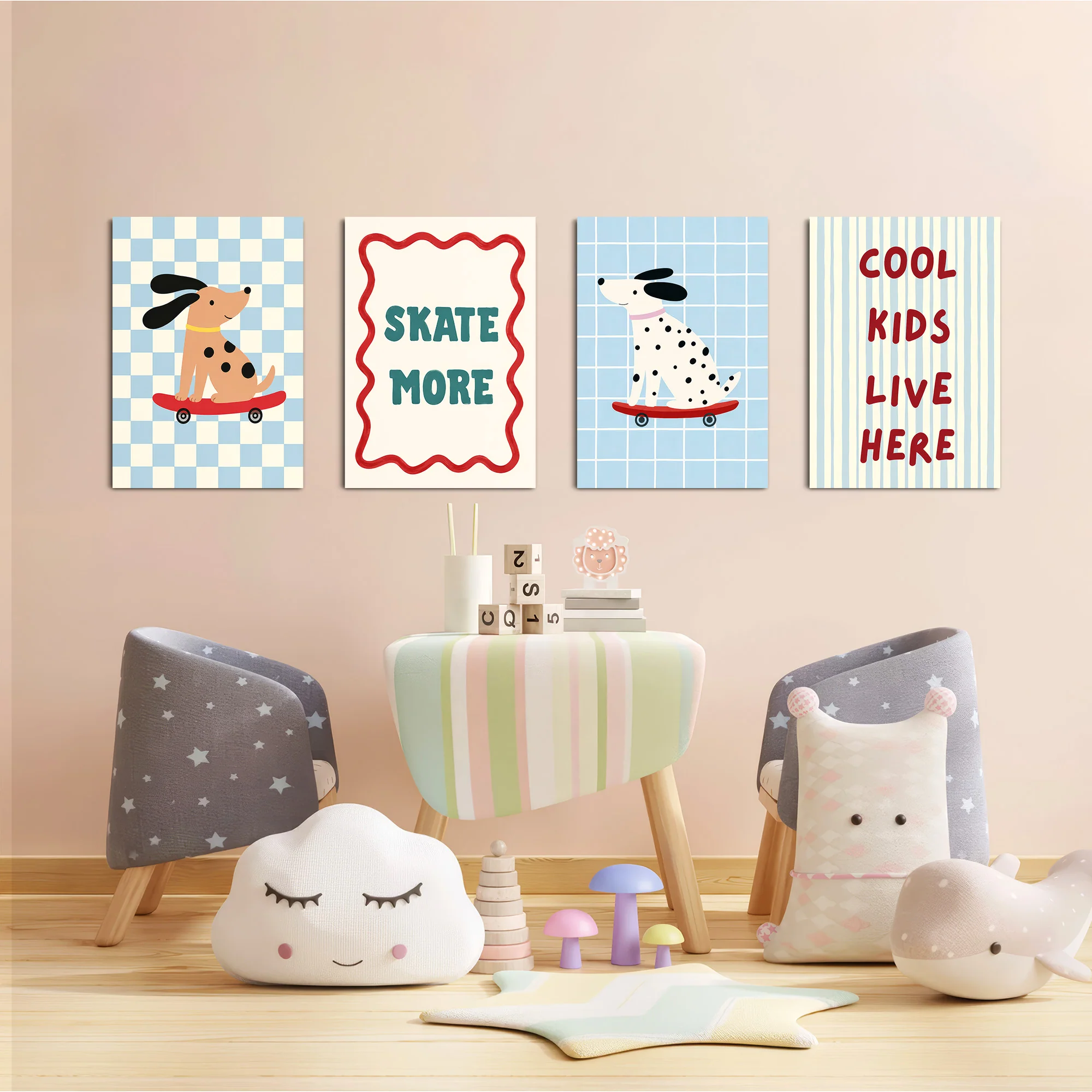 Skater Dogs Cool Kids 4 Pieces Kids Metal Wall Art - Image 6