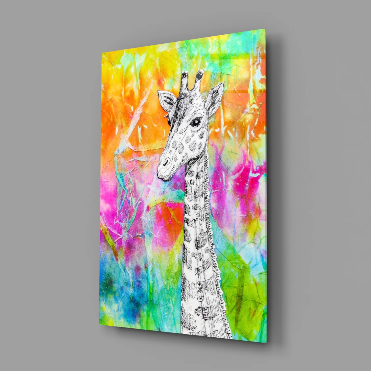 Sketch Giraffe Rainbow Watercolor Glass Wall Art - Image 2
