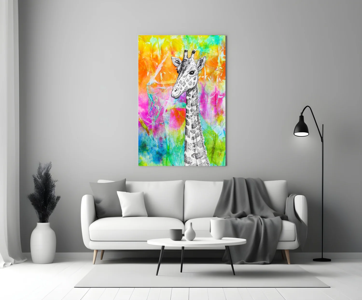 Sketch Giraffe Rainbow Watercolor Glass Wall Art - Image 3